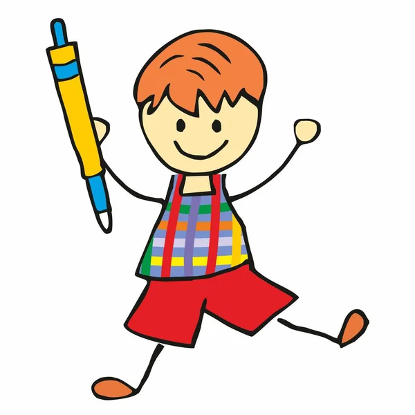 Liten Pojke Med Penna Konceptuell Illustration Ett Skolbarn Med Penna — Stock vektor