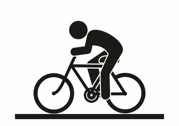 Radfahrer Auf Dem Fahrrad Radweg Spur Schwarze Silhouette Vektorsymbol Symbol Stockillustration