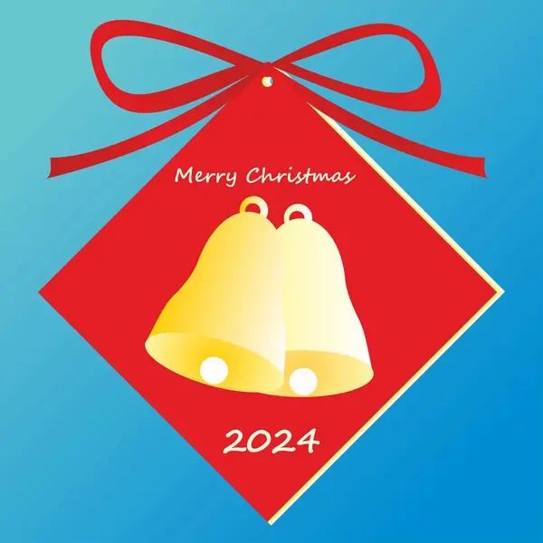 Boldog Karácsonyt 2024 Kártya Címke Harangokkal Piros Etikett Kék Háttér Jogdíjmentes Stock Vektorok