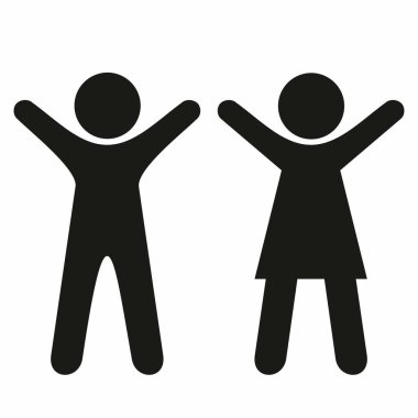 İkinci grup egzersiz yapan çocuklar, erkek ve kız, eller yukarı, siyah siluet, web vektör simgesi, sembol