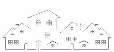 Bir grup bina, bir grup ev, çizgi, kontur çizimi, vektör illüstrasyonu