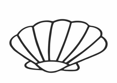 clam cockle, scallop. sketch, seafood, black line, symbol clipart