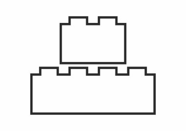 Yapı taşları, yapı kiti, set zarları, küp, oyuncak, beyaz simge, sembol, iki element, çizgi, dış hat, vektör