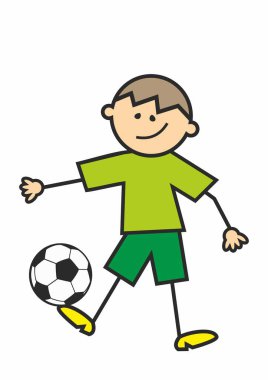 Futbolcu, çocuk ve futbol topu, vektör illüstrasyonu, beyaz arka plan