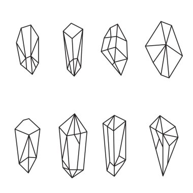 Kristal siluet simgeleri. Mücevher kiti. Mineral pictogram koleksiyonu zümrüt içerir