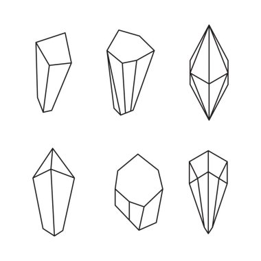 Kristal siluet simgeleri. Mücevher kiti. Mineral pictogram koleksiyonu zümrüt içerir
