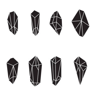 Kristal siluet simgeleri. Mücevher kiti. Mineral pictogram koleksiyonu zümrüt içerir