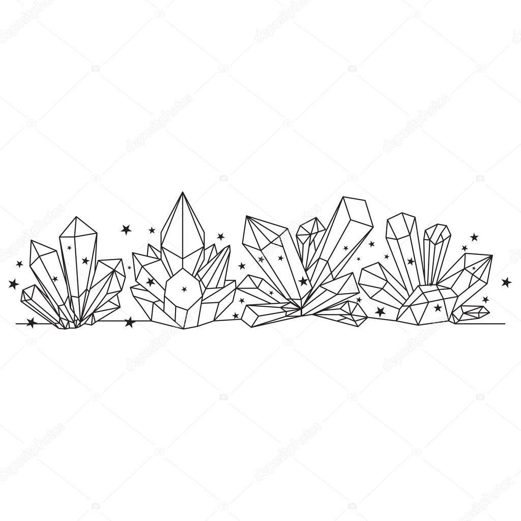 Crystal silhouette icons Sign kit of gemstone. Mineral pictogram collection includes emerald