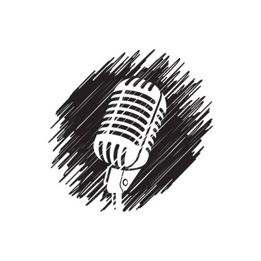 Klasik mikrofon. Müzik, ses, plak ikonu. Stüdyo sembolü kaydediliyor