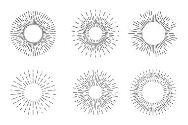 Klasik güneş patlaması. Vektör güneş patlaması çizgisi simgeleri ayarlandı