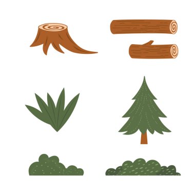 Orman elementlerinin şirin vektör çizimi