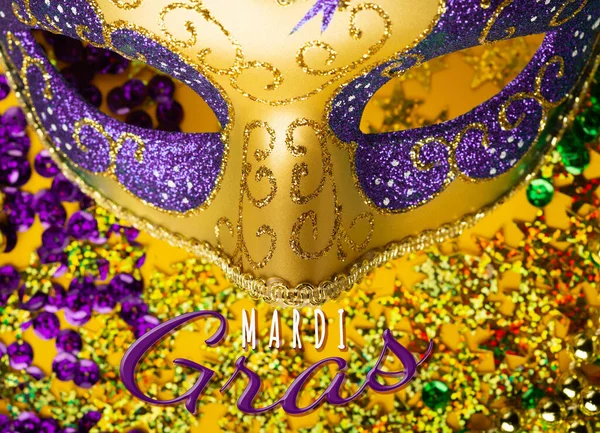 Mardi Gras Gold Color Beads Luxury Masquerade Venitian Festival Carnival — Stock Photo, Image