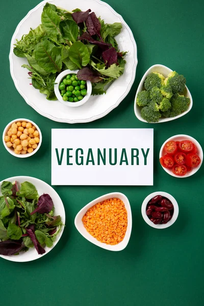 Dieta Vegetariana Vegana Mes Enero Llamado Veganuary Variedad Vegano Alimentos Fotos de stock