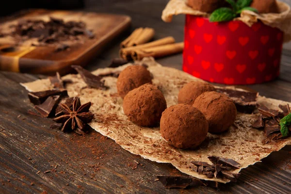 Homemade Vegan Chocolate Truffles Chocolate Candies Cocoa Powder Dark Chocolate — Stock Photo, Image