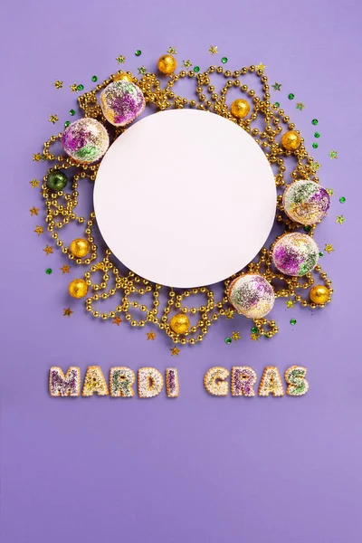 Mardi Gras King Cake Cupcake Eller Muffins Maskerad Festival Karneval — Stockfoto
