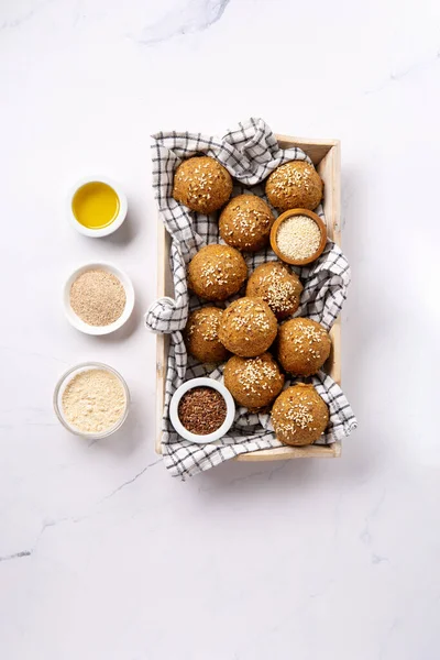 Gluten Free Homemade Bread Buns Healthy Eating Dieting Balanced Food — Zdjęcie stockowe