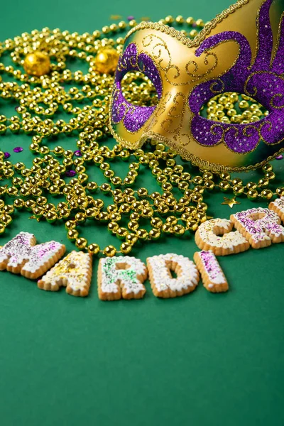 Mardi Gras King Cake Cookies Masquerade Festival Carnival Mask Gold — Stockfoto