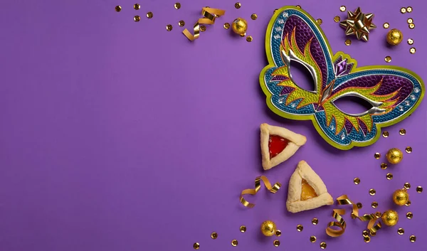 Purim Celebration Jewish Carnival Holiday Concept Tasty Hamantaschen Cookies Triangular — 图库照片