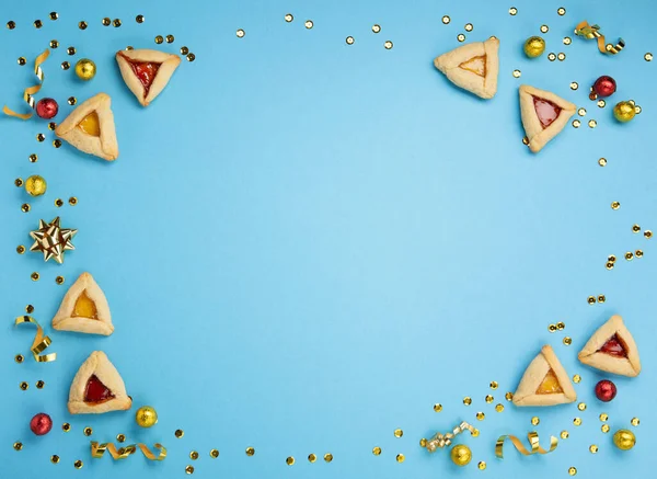 Purim Celebration Jewish Carnival Holiday Concept Tasty Hamantaschen Cookies Sweet — Stock Photo, Image