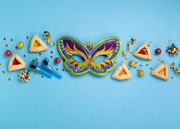 Purim Celebration Jewish Carnival Holiday Concept Tasty Hamantaschen Cookies Carnival — Φωτογραφία Αρχείου