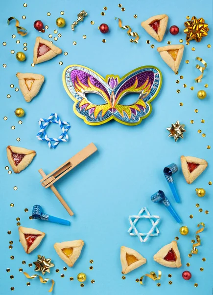 Purim Celebration Jewish Carnival Holiday Concept Tasty Hamantaschen Cookies Carnival — Stock Photo, Image