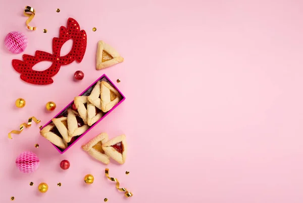 Purim Celebration Jewish Carnival Holiday Concept Tasty Hamantaschen Cookies Triangular — Stock Photo, Image