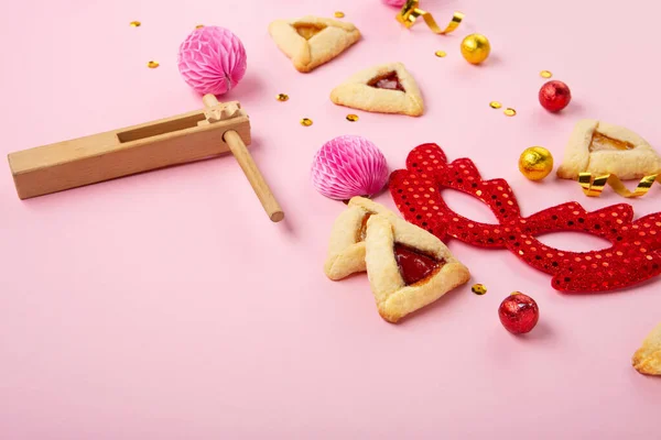 Purim Celebration Jewish Carnival Holiday Concept Tasty Hamantaschen Cookies Triangular — Foto de Stock