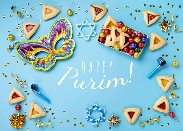 Purim Celebration Jewish Carnival Holiday Concept Tasty Hamantaschen Cookies Carnival — 스톡 사진