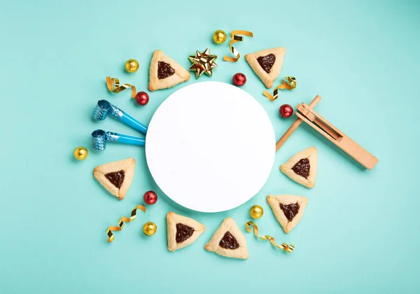 Purim Celebration Jewish Holiday Concept Tasty Hamantaschen Cookies Triangular Pastry — Stock Photo, Image