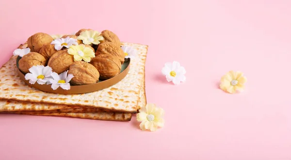 Jewish Holiday Passover Greeting Card Concept Matzah Star David Spring — ストック写真