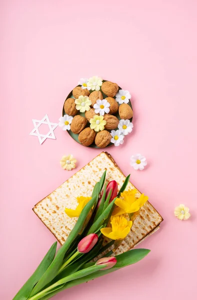 Jewish Holiday Passover Greeting Card Concept Matzah Star David Spring — Stock fotografie