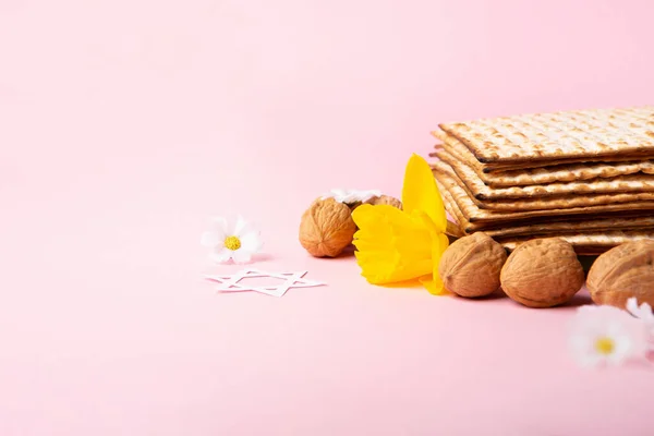 Jewish Holiday Passover Greeting Card Concept Matzah Star David Spring — Stock Photo, Image