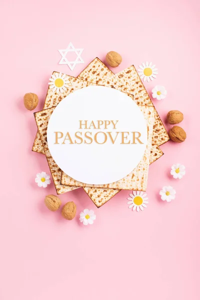 Judisk Helgdag Påsk Gratulationskort Koncept Med Matzah Nötter Och Våren — Stockfoto