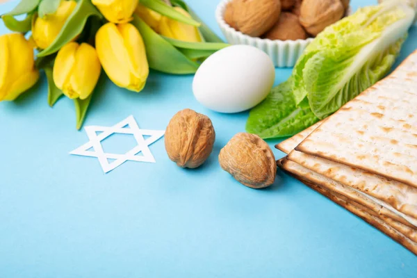 Férias Judaicas Conceito Cartão Saudação Páscoa Com Matzah Matzoh Pão — Fotografia de Stock