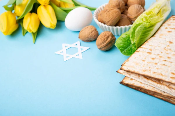 Fiesta Judía Concepto Tarjeta Felicitación Pascua Con Matzah Matzoh Pan —  Fotos de Stock
