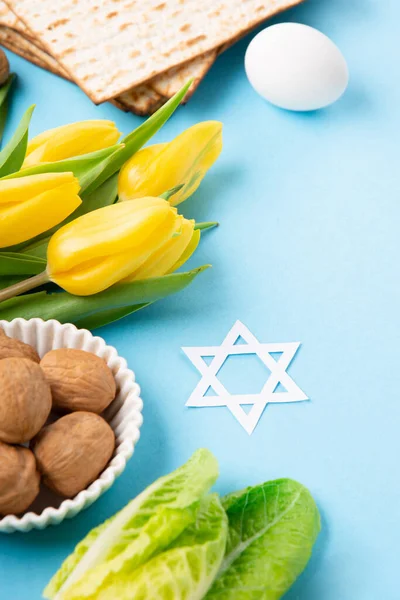 Judisk Helgdag Påsk Gratulationskort Koncept Med Matzah Matzoh Judisk Helgdag — Stockfoto