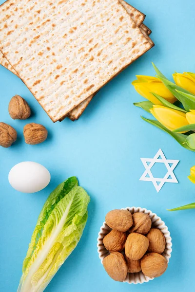 Yahudi Bayramı Tebrik Kartı Konsepti Matza Matzoh Yahudi Bayramı Ekmeği — Stok fotoğraf