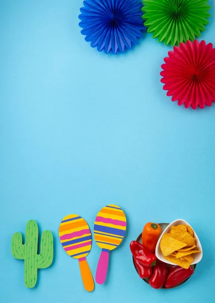 Mexican Background Fiesta Traditional Mexican Nachos Chips Red Chilli Pepper — Stock Photo, Image