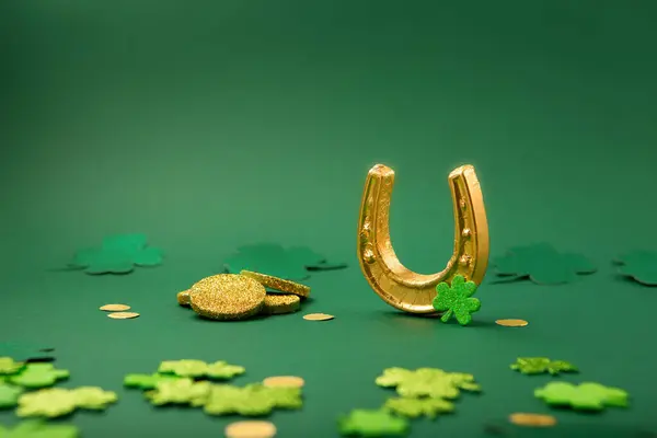 Patricks Tageskarte Mit Traditionellen Symbolen Für Die Irische Party Goldenes — Stockfoto