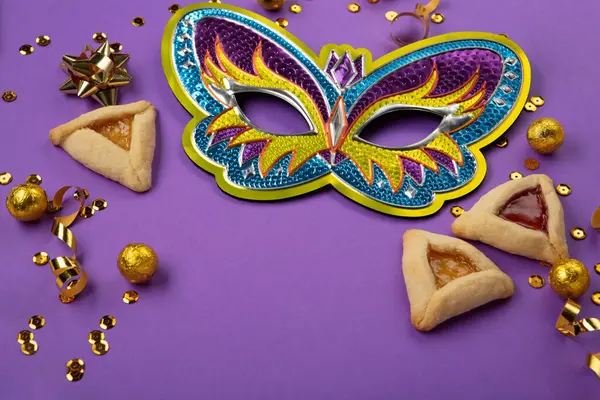 Purim Celebration Jewish Carnival Holiday Concept Tasty Hamantaschen Cookies Triangular Rechtenvrije Stockafbeeldingen