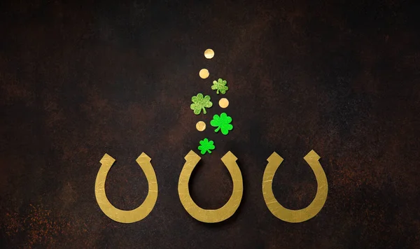 Patrick Day Celebration Concept Greeting Card Traditional Symbols Golden Horseshoe — Fotografia de Stock