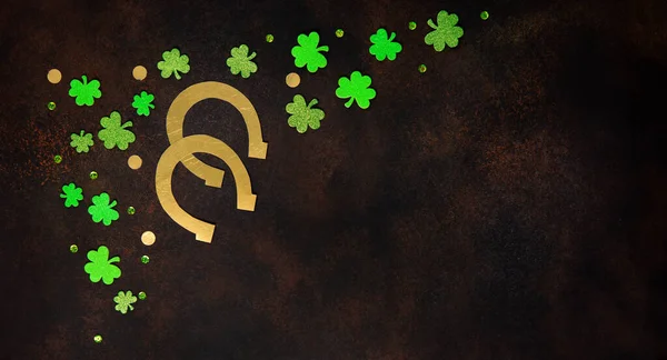 Patrick Day Celebration Concept Greeting Card Traditional Symbols Golden Horseshoe — Foto de Stock