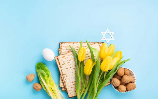Jewish Holiday Passover Greeting Card Concept Matzah Matzoh Jewish Holiday — Stock Photo, Image