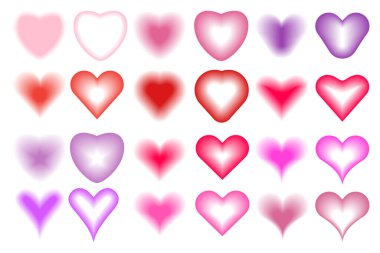 Soft heart gradient blur, Modern minimalist blurred gradient hearts set on white background, vector illustration.