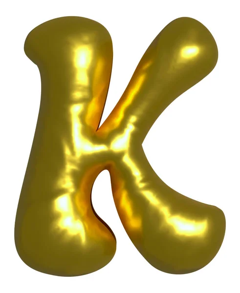 光沢のあるゴールドバルーン金属文字K資本金 3Dクリップ — ストック写真