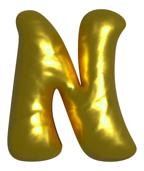 Shiny金气球金属字母N大写字母 3D部分 — 图库照片