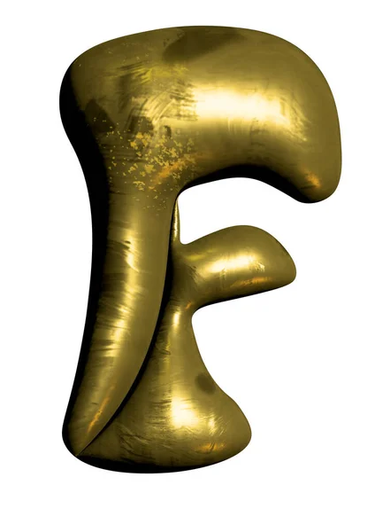 光沢のあるゴールドバルーン金属文字F資本 3Dクリップ — ストック写真