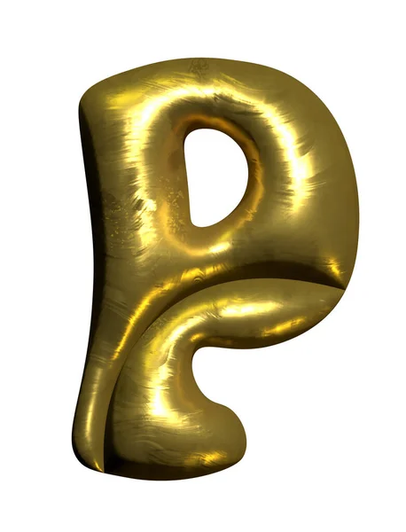 新金球金属字母P大写字母 3D部分 — 图库照片