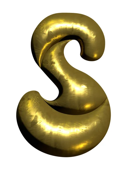 光沢のあるゴールドバルーン金属文字S資本金 3Dクリップ — ストック写真