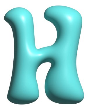 Mavi balon harfi H büyük harf, 3 boyutlu alfabe yazı tipi